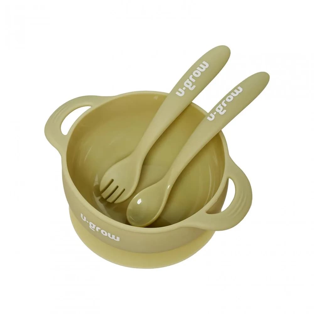 Set bol cu lingurita si furculita silicon, olive,U-Grow — miniatură