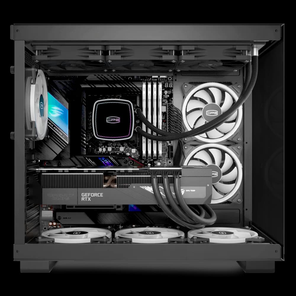 CARCASA PCCOOLER, Middle Tower, ATX, fara sursa, sticla securizata, 6 ventilatoare incluse, iluminare ARGB, alb, USB 3.2 gen 1 x 2, USB Type-C x 2, mic, audio, "C3 T500 ARGB BK" — miniatură