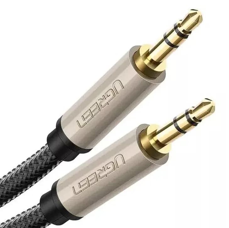 CABLU audio Ugreen, "AV125" stereo 3.5 mm jack (T) la 3.5 mm jack (T), braided, 2m, conectori auriti, gri "10604" - 6957303816040 — miniatură