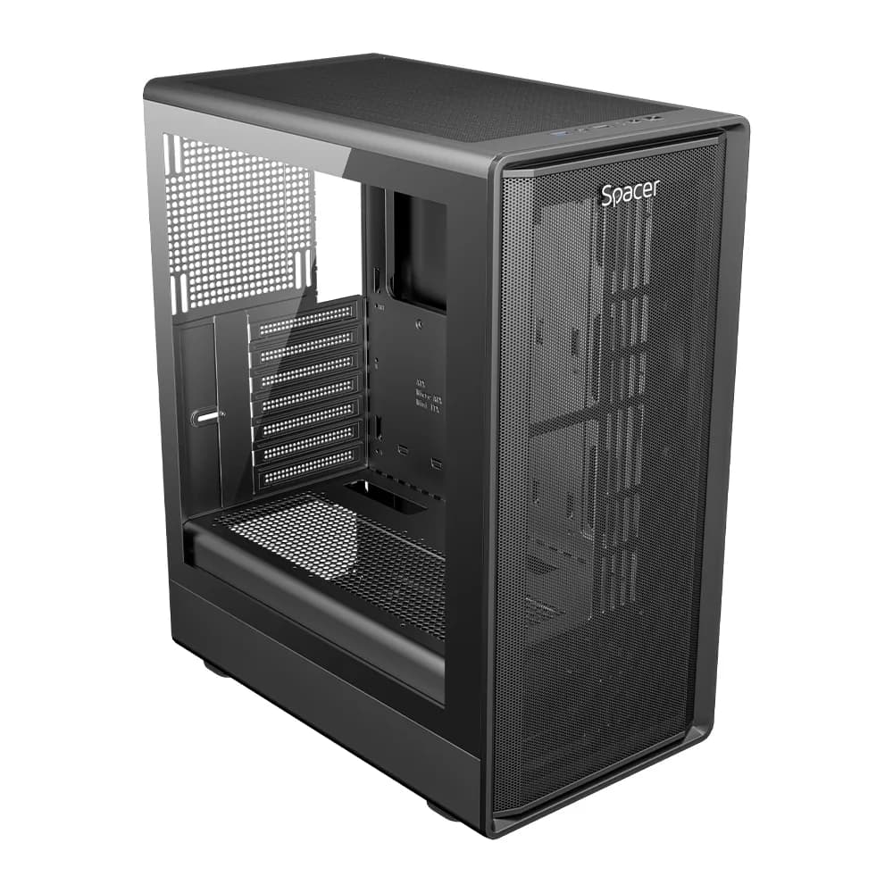 CARCASA SPACER - gaming, Middle Tower, ATX, "DRAGON", fara sursa, sticla securizata, USB 3.0 x 1, USB 2.0 x 1, HD-Audio, Jack 3.5mm x 1, PSU shroud, black "SPCS-GC-DRAGON" — miniatură