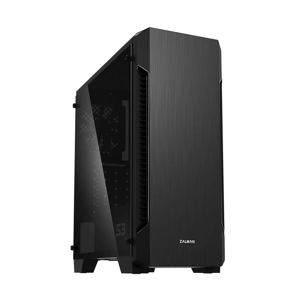 CARCASA Zalman "S3 TG", middle tower, gaming, fara sursa, suporta 8xfan, 3xfan inclus, PSU shroud, USB 3.1 gen1 x 1, USB 2.0 x 2, audio+mic, 7 sloturi expansiune, negru, "S3 TG" — miniatură