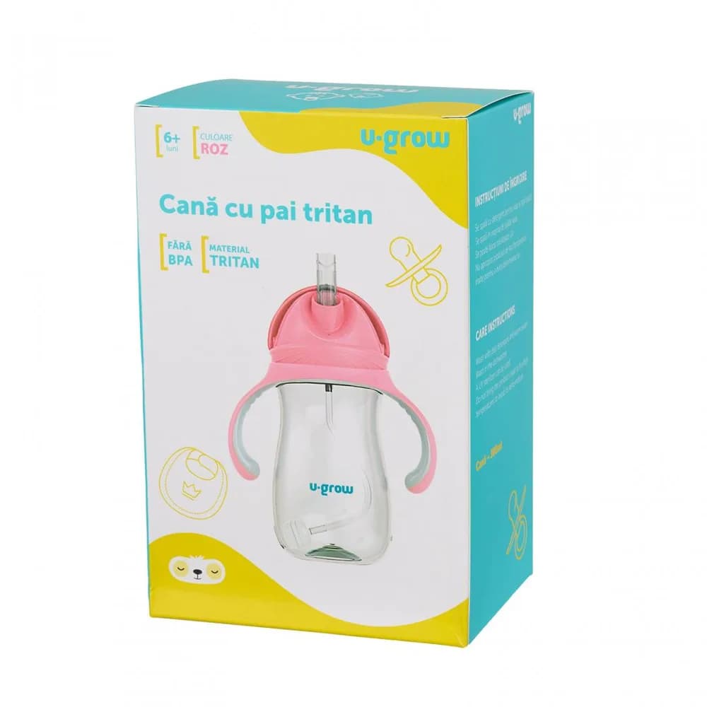 Cana cu pai tritan, roz, 300ml, U-Grow — miniatură