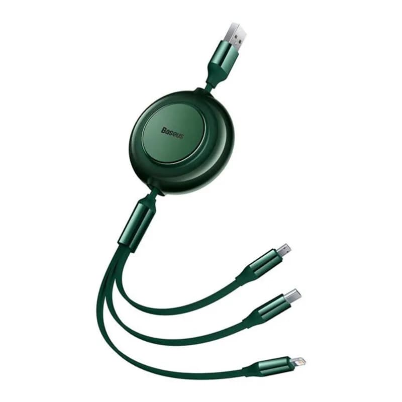 CABLU alimentare si date Baseus Bright Mirror 2 One-for-three Retractable, pt. smartphone,USB la Micro-USB+Lightning+USB Type-C 3.5A, 1.1m,verde "CAMJ010006" - 6932172609085