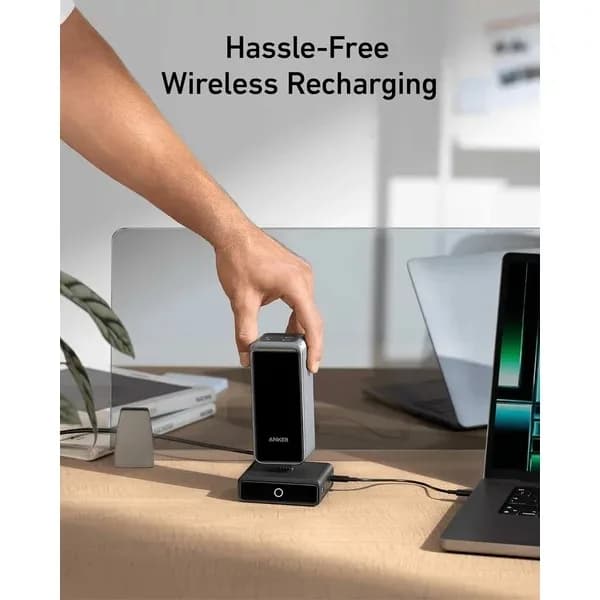 BAZA de incarcare baterie externa Anker "Prime",100W, incarcare rapida 4-in-1,PD si Power IQ 3.0,rez la socuri, 1xUSB,2xUSB-C, 1xPogo Pin,498 g, negru, "A1902311"-194644150662 — miniatură