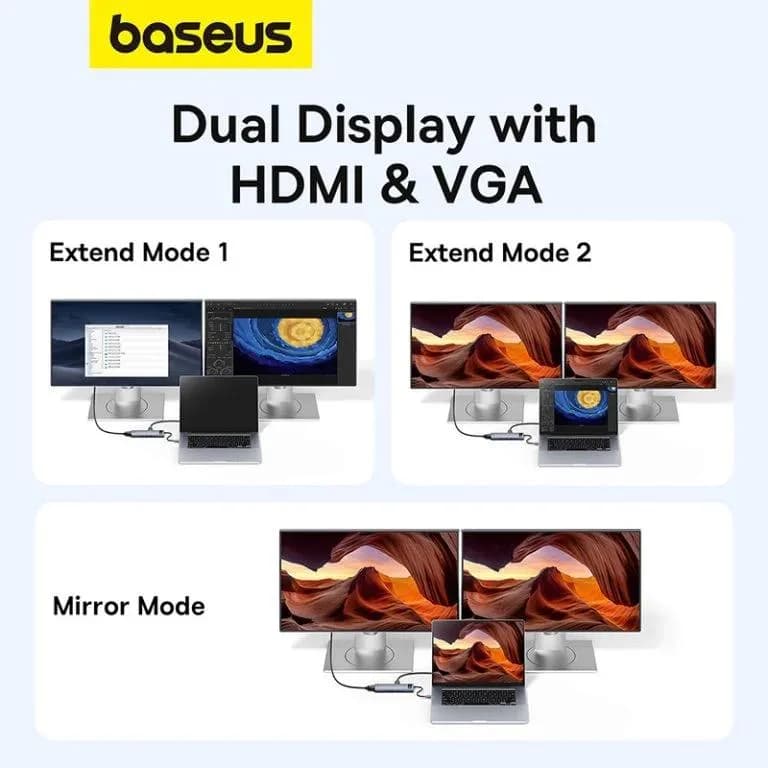 DOCKING Station Baseus Metal Gleam Series 11-in-1, conectare PC USB-C,Type-C to HDMI4K@60Hzx1+VGAx1,USB3.0x3,USB2.0x1+PDx1,RJ45x1,SD/TFx1,jack 3.5x1, gri "B00030709811-00" - 6932172636562 — miniatură