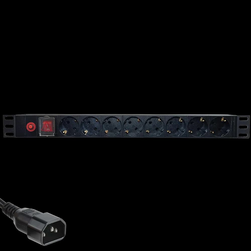 Priza de rack 19 inch, PDU 1U, 8 posturi Schuko cu alimentare C14, Eco Xcab "EcoXcab-819-C14"