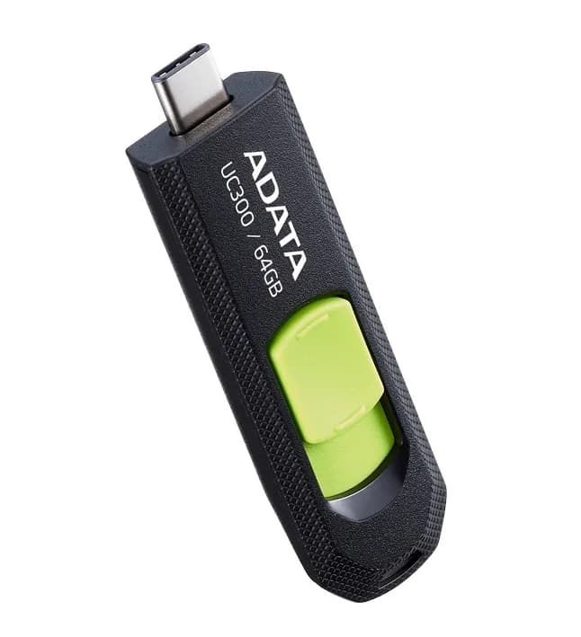 MEMORIE USB Type-C 3.2 ADATA 64 GB, retractabila, carcasa plastic, negru / verde "ACHO-UC300-64G-RBK/GN" — miniatură