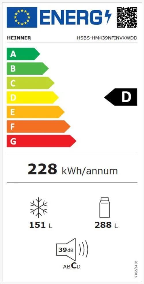 Side by Side HEINNER HSBS-HM439NFINVXWDD, No Frost, 439 L, Clasa D, Dozator apa, Aspect Inox — miniatură
