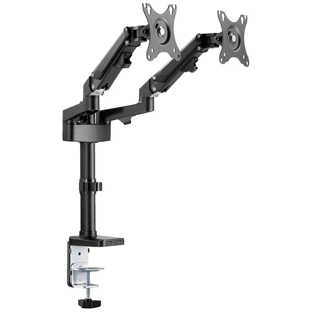 Brat de birou pentru monitor Neomounts, poate sustine 2 monitoare cu diagonala display 17-27", suporta pana la 14kg per monitor, full motion, +45°, -45° inclinatie, +90°, -90° swivel, +180°, -180° rotatie, VESA min 75x75, VESA max 100x100, reglabil pe inaltime: 7,3-48,1 cm, negru. — miniatură