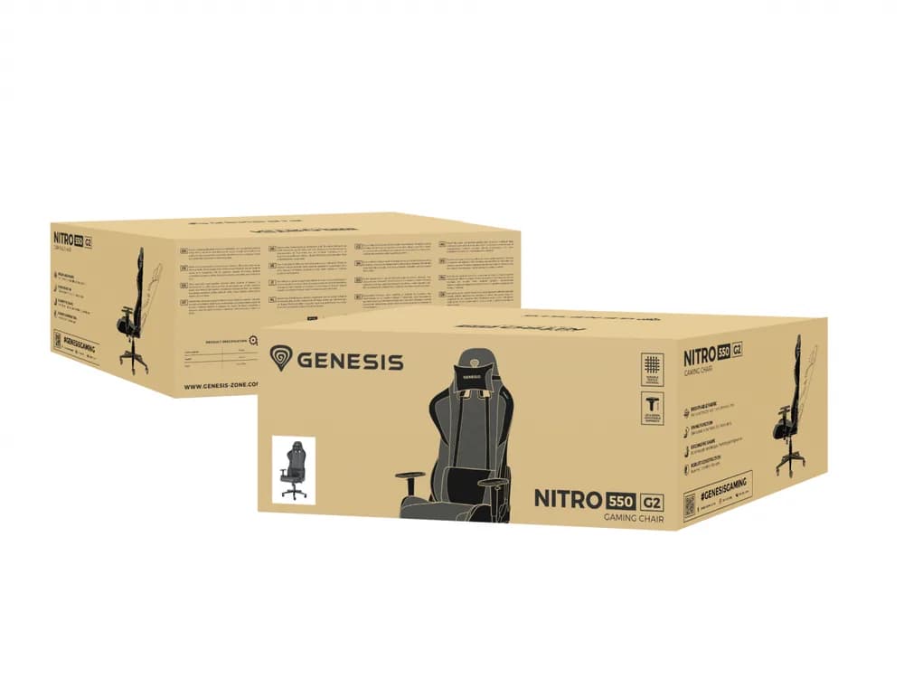 Scaun gaming Genesis Nitro 550 G2, material Synthetic PU + Textil, reglabil pe inaltime, greutate maxima suportata 150 kg, inaltime scaun reglabil 46.5 - 53.5 cm, spatar ajustabil 135°, dimensiuni roti 60mm, gri — miniatură