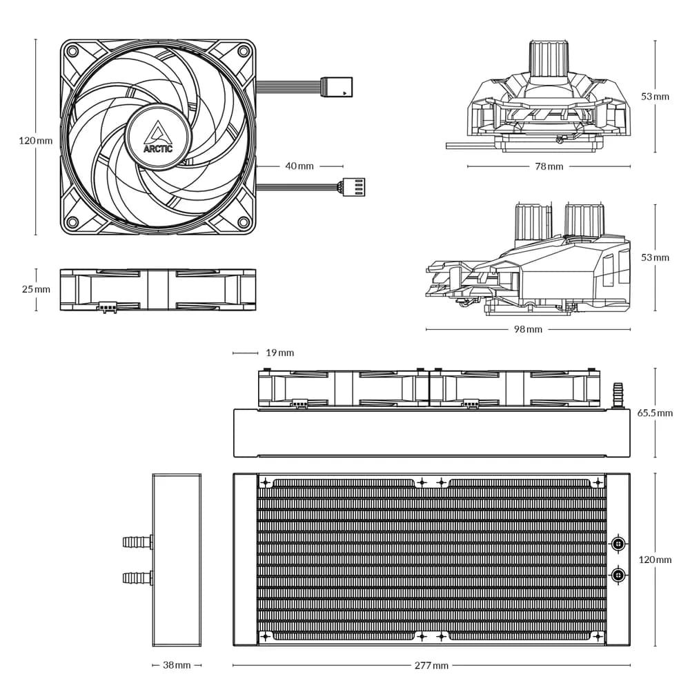 COOLER Arctic "Liquid Freezer III Pro 240", skt. LGA1851, LGA 1700, AM4, AM5, racire cu lichid, 2 x 120mm P12 Pro, 600 - 3000 RPM, negru "ACFRE00178A" — miniatură