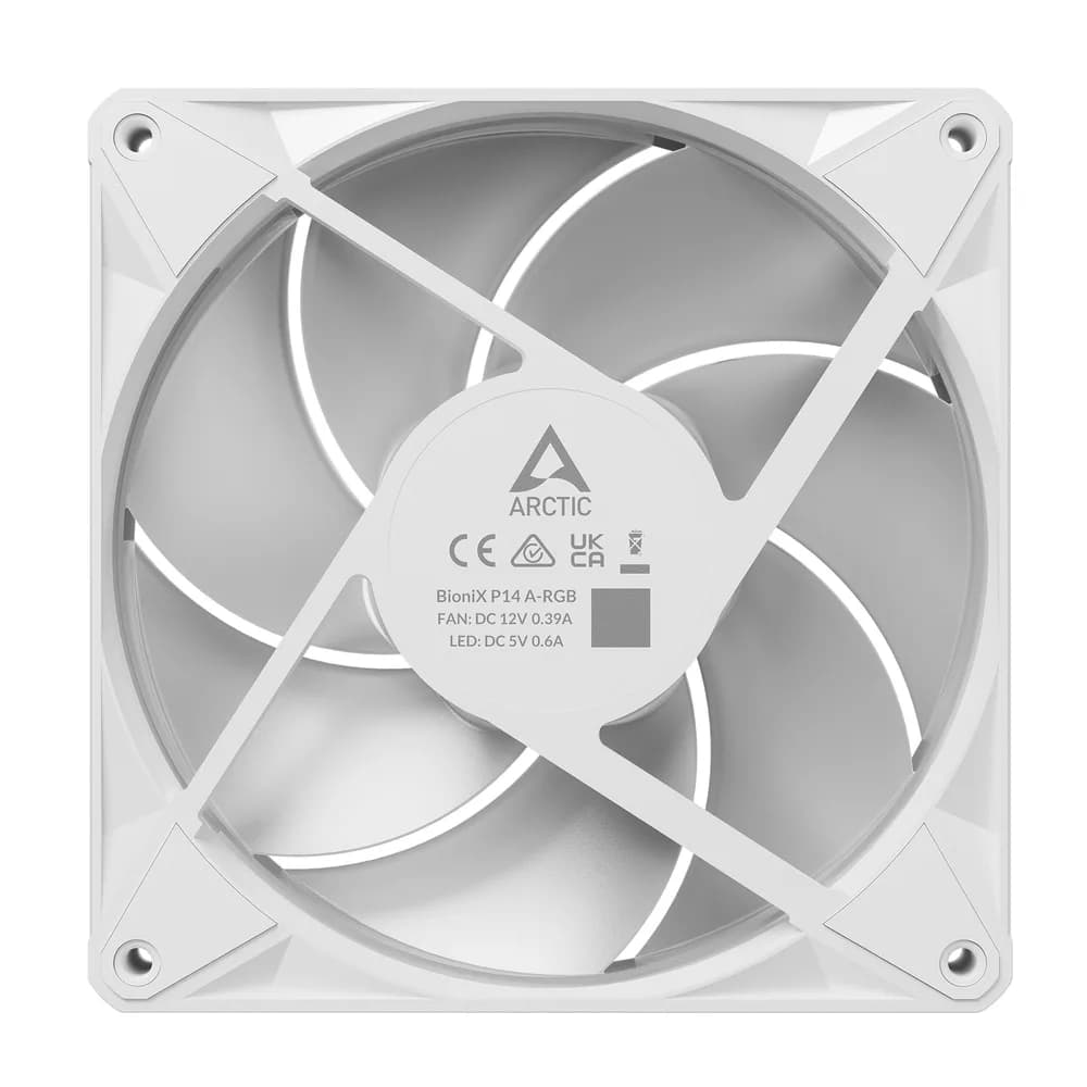 Set 3 ventilatoare Arctic "BioniX P14 A-RGB Wh", 140mm, 450 - 3000 RPM, FDB, 76 cfm, 4-Pin PWM | 3-pin ARGB, alb, "ACFAN00342A" — miniatură