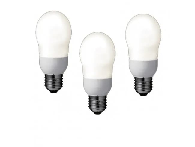 SET 3 becuri fluorescent Panasonic, soclu E27, putere 8W, forma oval, lumina alb calda, alimentare 220 - 240 V, "EFA8E27HD-3"