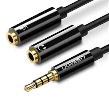 CABLU audio Ugreen, "AV141" stereo 3.5 mm jack (T) la 2 x 3.5 mm jack (M), 0.20 m, conectori auriti, negru "30620" - 6957303836208