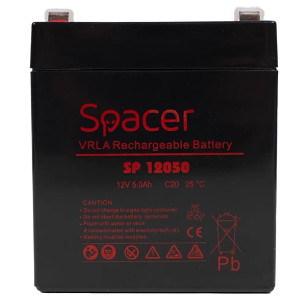 ACUMULATOR UPS SPACER 12V / 5Ah, dimensiuni: 90x70x101mm, inaltime+terminal: 107mm, terminal F2(T2), "SP-BAT-12V5AH" — miniatură