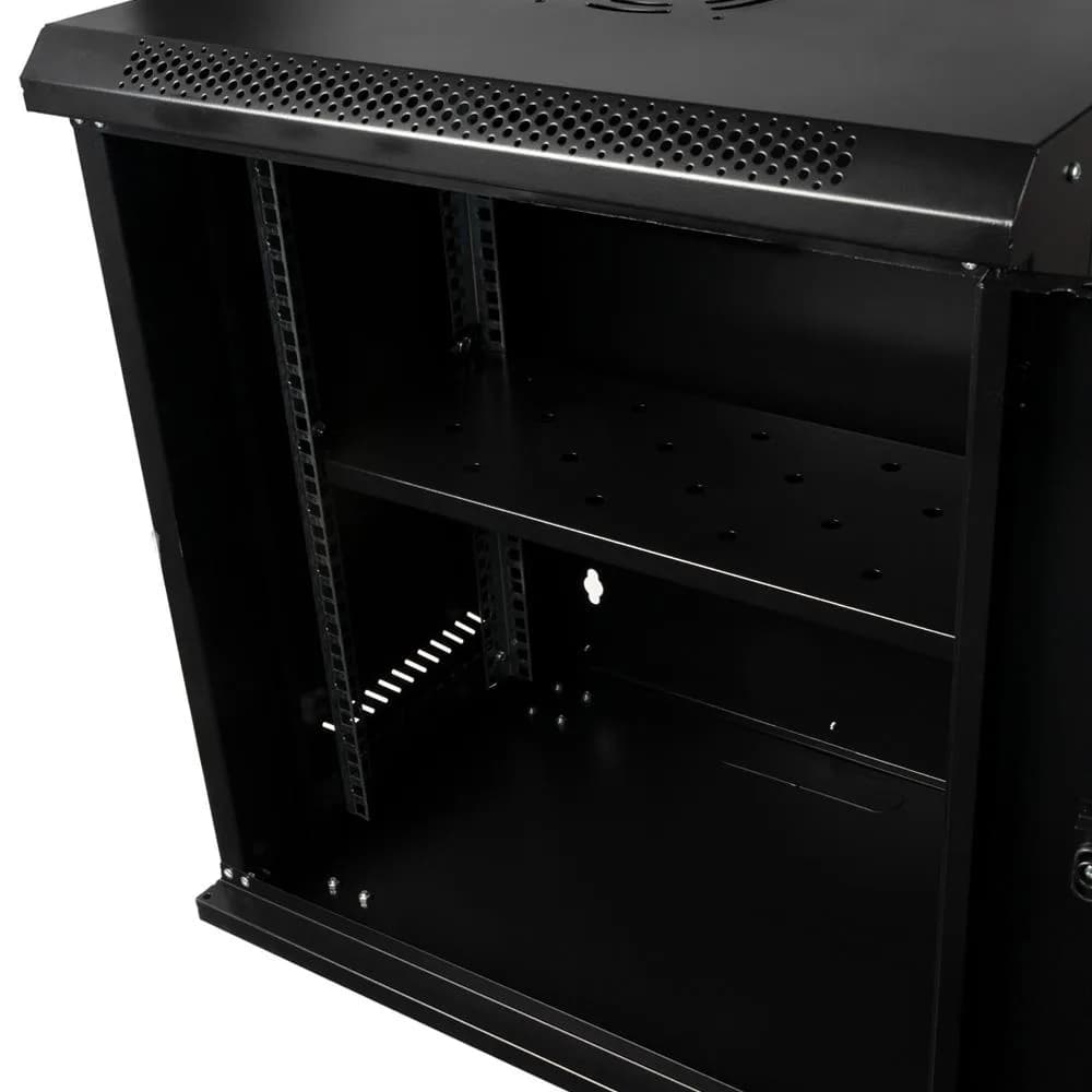 CABINET 19″ SPACER 12U 500x450mm, fixare pe perete, Flatpack (dezasamblat), Black, usa sticla cu blocare, panouri detasabile, otel 1mm, sarcina maxima 25Kg — miniatură