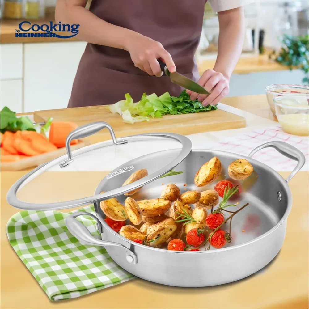 CRATITA INOX+CAPAC STICLA 26X7CM, 3.5L, ATOMIC3, COOKING BY HEINNER — miniatură