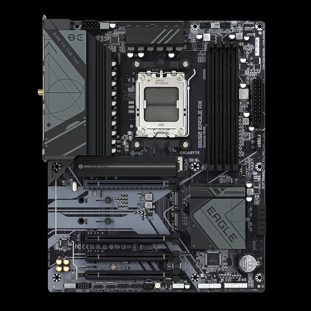 PLACI de BAZA Gigabyte AMD B650 | 4xDDR5 7600(OC) | 1xDP, 1xHDMI, 1xUSB-C, with USB 3.2 Gen 1, 2xUSB 3.2 Gen 2 Type-A, 6 x USB 2.0/1.1 ports, 1xRJ-45 port, 3xjacks | ATX "B650 EAGLE AX"