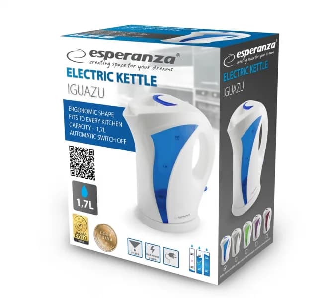 Fierbator electric Esperanza Iguazu EKK018B 2200W 1.7l Alb/Albastru "EKK018B" — miniatură