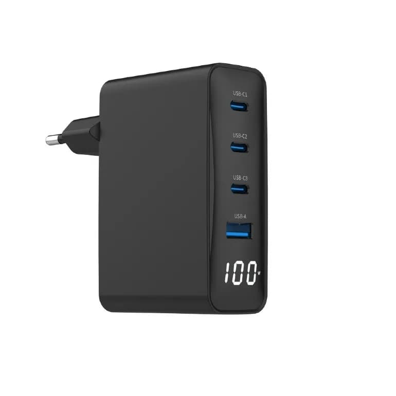 ALIMENTATOR retea 220V GEMBIRD, universal, 1 x USB-A QC3.0 + 3 x USB-C 3A, max. 100W PD GaN, LCD, protectie: scurtcircuit, supraincarcare, supratensiune, supraincalzire, negru, "TA-UC-PDQC100LCD-01-BK"