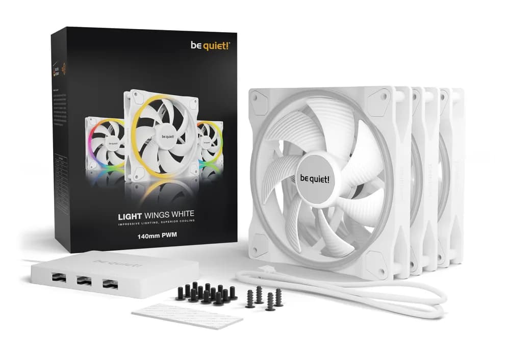 Set 3 ventilatoare be quiet! "LIGHT WINGS White"140mm 1500 rpm, Rifle bearing, 4-pin PWM, ARGB LED, "BL102" — miniatură