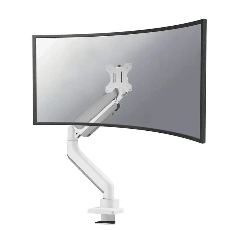 Brat monitor pentru ecrane curbate Neomounts DS70PLUS-450WH1; pentru display-uri cu diagonale 17"-49", sistem de prindere VESA 75x75~100x100, greutate maxima suportata 18kg, full motion, tilt +45°, swivel 90°, rotate 180°, distanta fata de perete 108-568mm; gas spring; culoare alb.