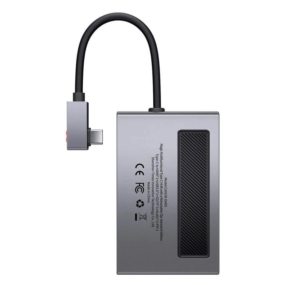DOCKING Station Baseus Magic Multifunctional,conectare PC USB-C,USB 3.0x1, 3.5mm|card reader MicroSD/SD,USB-Cx1 PD 100W 5V/9V/4.5V/20V 5A(Max.),HDMIx1/4K/60Hz,gri "CAHUB-DA0G" — miniatură