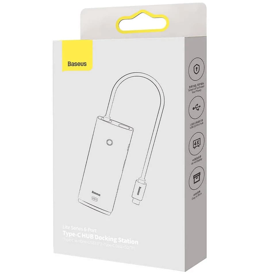 DOCKING Station Baseus Lite, conectare PC USB Type-C, USB 3.0 x 2, USB Type C x 1, HDMI x 1/4K/30Hz, card reader SD/microSD, negru "WKQX050001" - 6932172606329 — miniatură