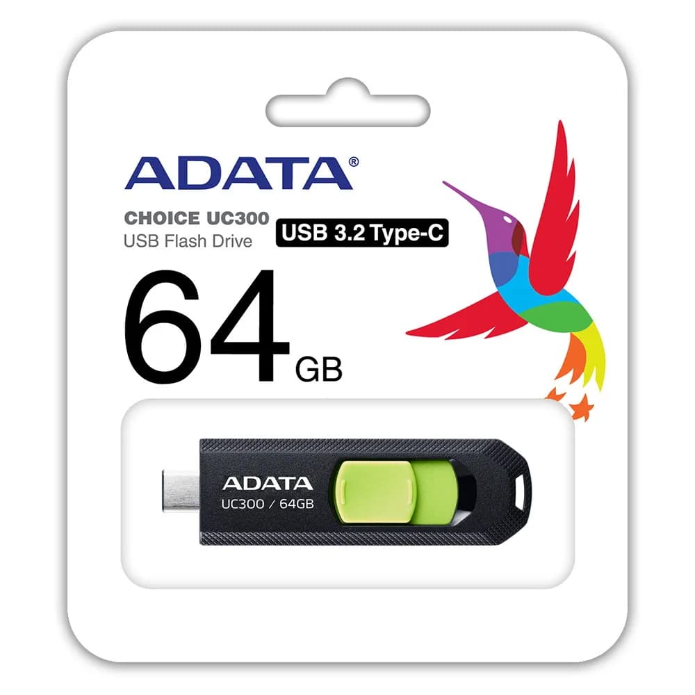 MEMORIE USB Type-C 3.2 ADATA 64 GB, retractabila, carcasa plastic, negru / verde "ACHO-UC300-64G-RBK/GN" — miniatură