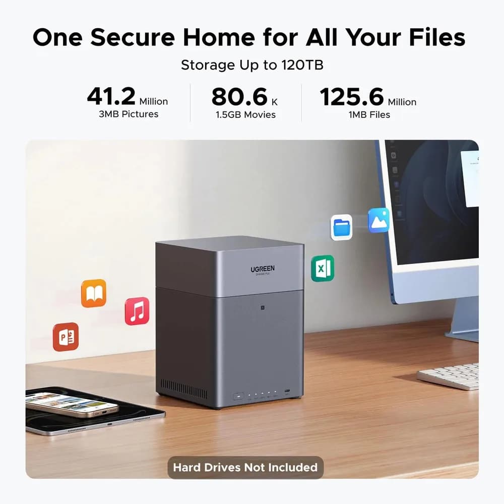 NAS Ugreen "DH2300 Bundle", CPU RK3588C 2.0GHz ARM, RAM DDR4 8Gb, SATA 30Tx4, LAN 2.5Gbx1, 1xUSB 3, 1xTypeC, HDMI 2.0 4K, "85660" - 6941876286607 — miniatură
