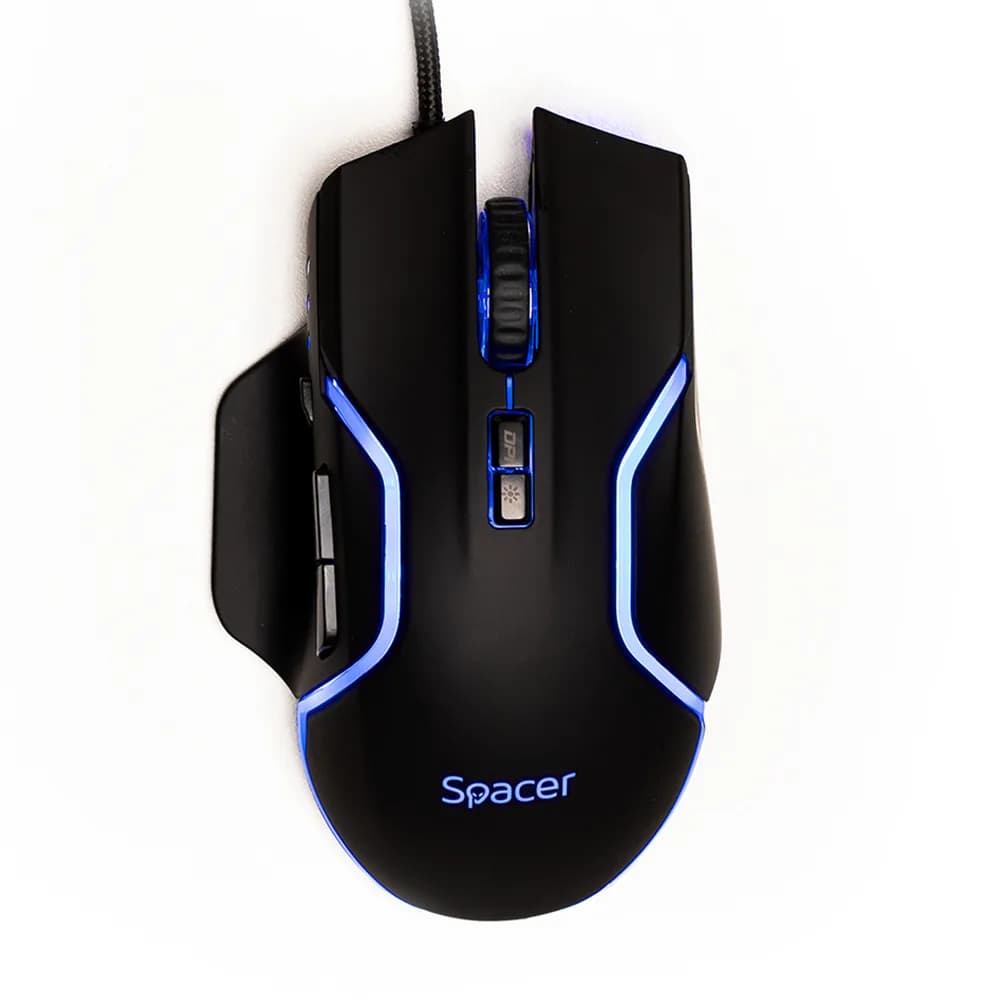MOUSE Spacer - gaming, gaming, cu fir, USB, optic, 12.000 dpi, butoane/scroll 8/1, iluminare RGB, negru, "SPGM-ALIEN-RACE" — miniatură