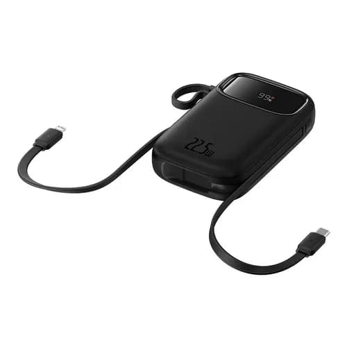 POWER BANK Baseus Qpow2 Dual-Cable, 20000mAh, PD 3.0 + QC 3.0 22.5W, 1 x USB; 1 x Iphone Lightning; 2 x USB Type-C, digital display pt. status baterie, total 2.4A, negru, "P10055002113-00" - 6932172636241 — miniatură