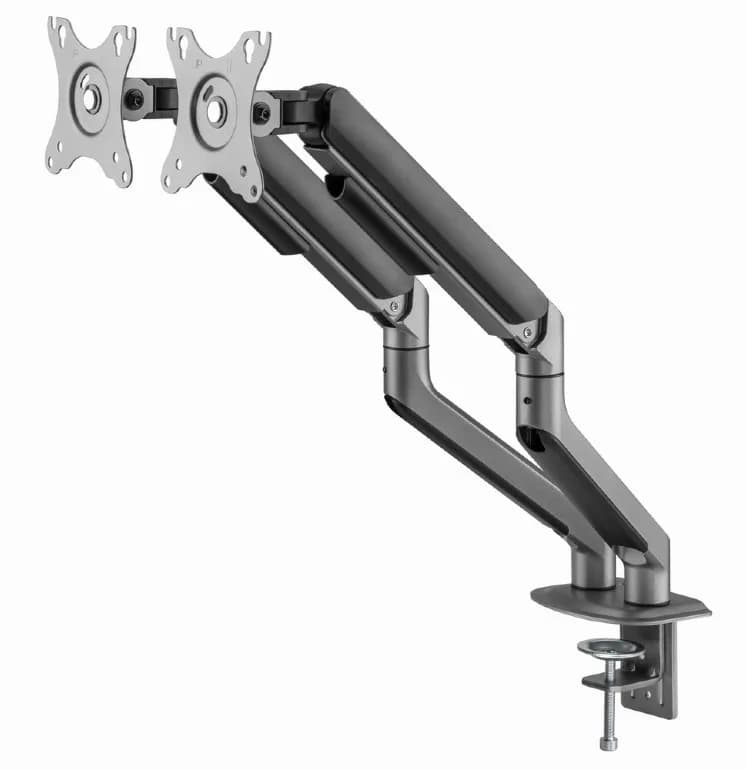SUPORT de birou Gembird, pt 2 TV/monitor plat, diag. max 17-32 inch, rotatie, inclinare, pivotare, max 9 kg, space-grey, "MA-DA2-05" — miniatură