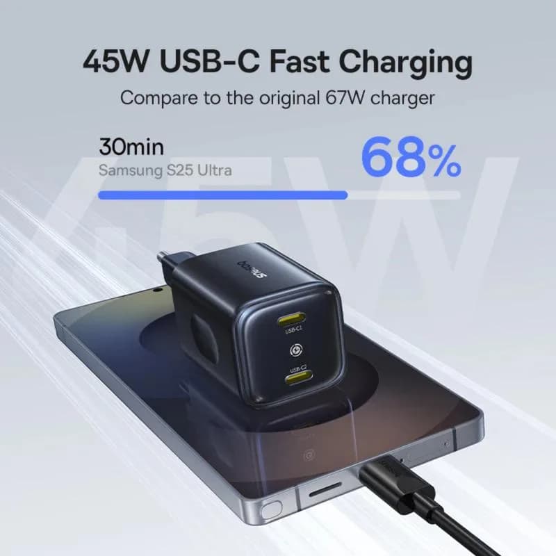 INCARCATOR retea Baseus PicoGo AN13, Quick Charge 45W, 2 x USB Type-C, negru "E0121F00" - 6953156211681 — miniatură