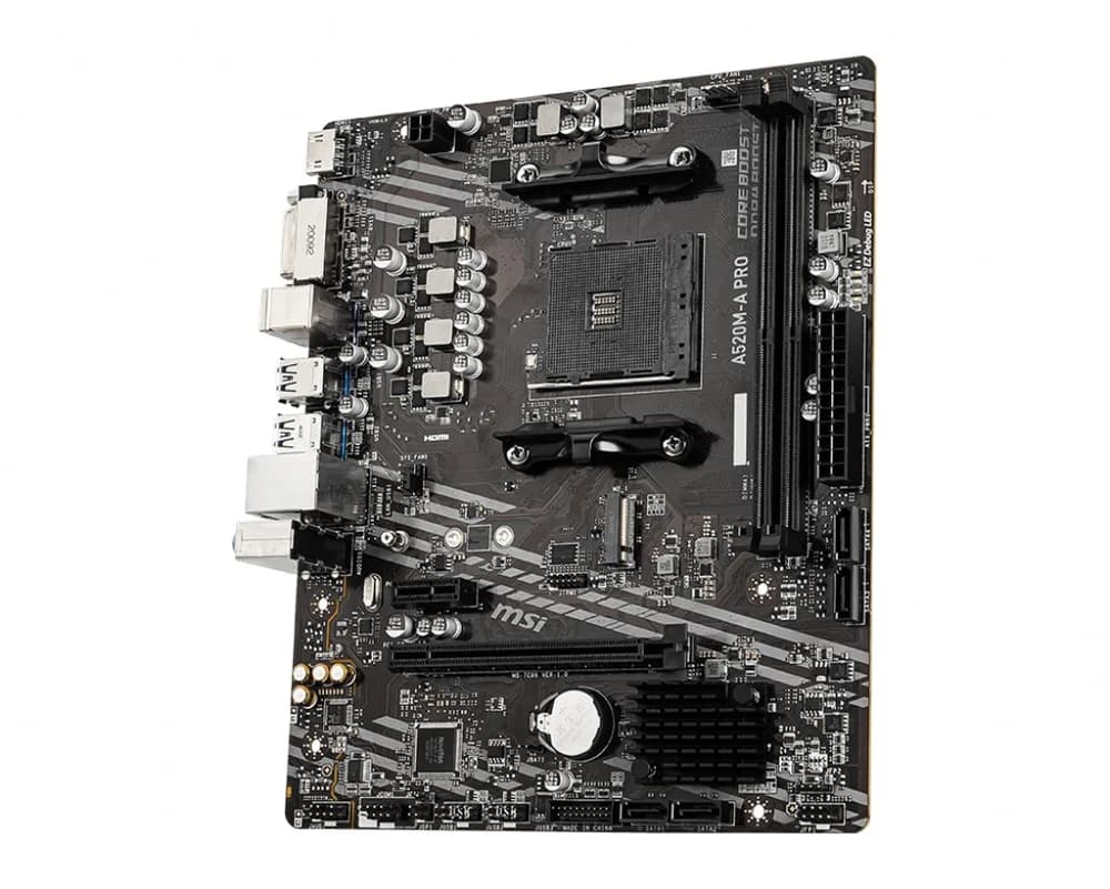 PLACA de BAZA MSI A520M, skt AM4, AMD A520, mATX, slot RAM 2 x DDR4, max 64 GB, 4x S-ATA 3, 1x M.2, 1x PCI-E, PCI-E3.0 x 16 x 1, PCI-E3.0 x 1 x 1, LAN 10/100/1000 Mbps, HDMI, DVI-D, 7.1, "A520M-A_PRO" — miniatură