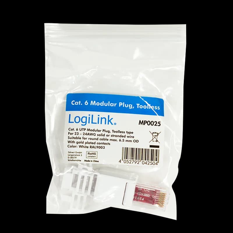 MUFA RJ-45 LOGILINK pt. cablu UTP, Cat6, RJ-45 (T), manson, pentru cablu solid/litat AWG22-24, cablu 5-6.5mm, tool-free,1 buc, "MP0025" — miniatură