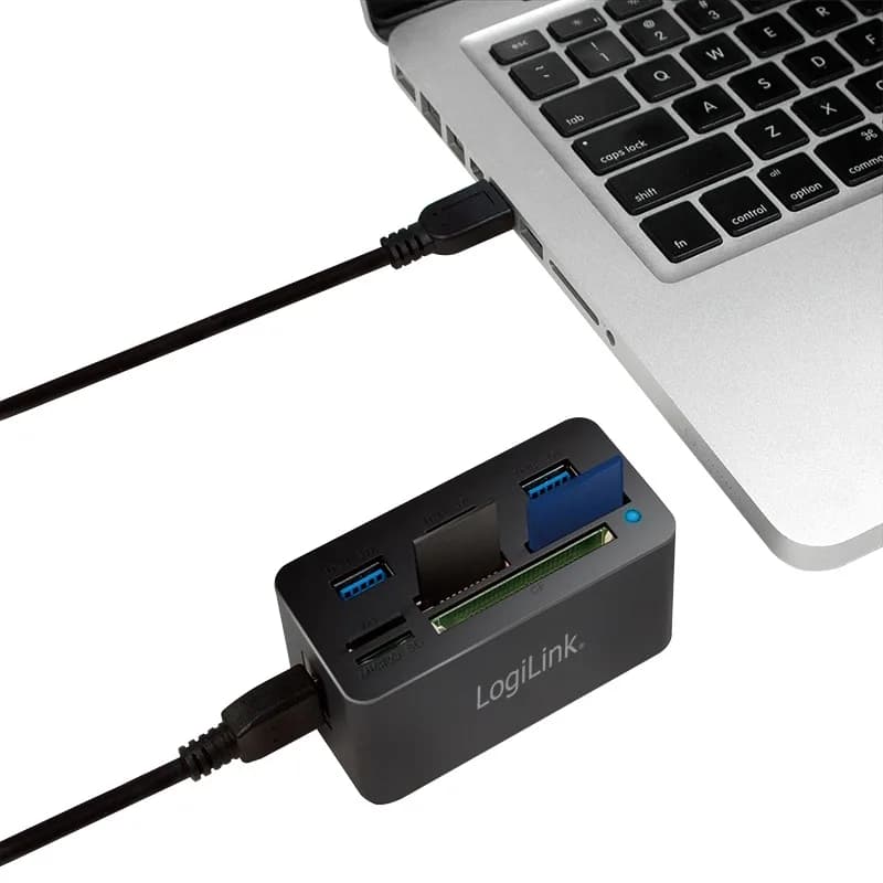 HUB extern LOGILINK, porturi USB: USB 3.0 x 3, conectare prin USB 3.0, alte porturi: SD, MicroSD, M2, MS Duo/Pro, CF, negru, "CR0042" — miniatură