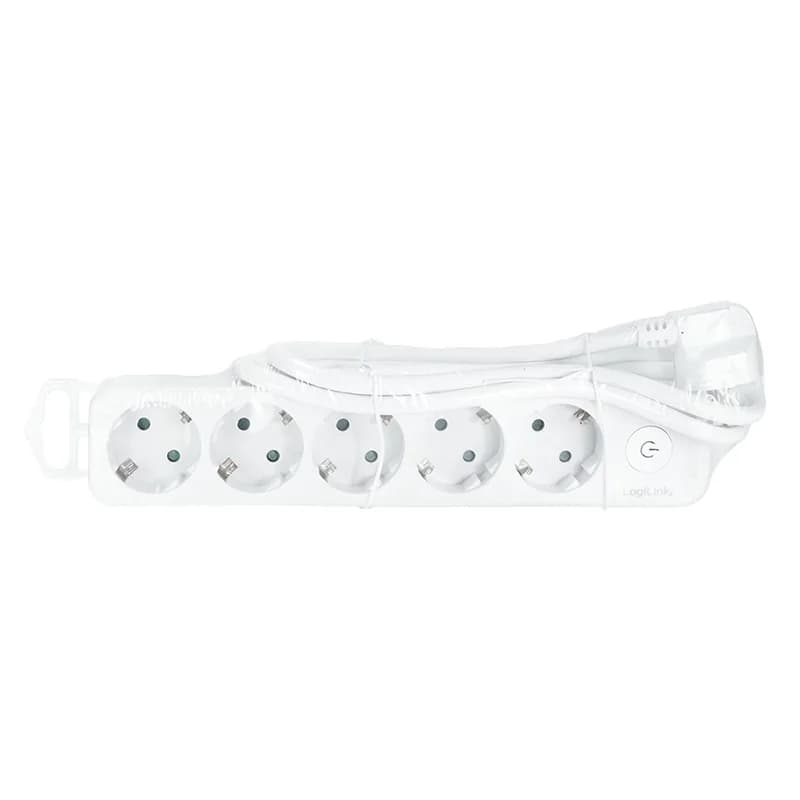 PRELUNGITOR LOGILINK, Schuko x 5, cablu 3G 1.5mm2, 230V/16A, 50 Hz, max. 3600 W, buton intrerupator iluminat, IP20, 1.5m, alb "LPS246" (include TV 0.80lei) — miniatură