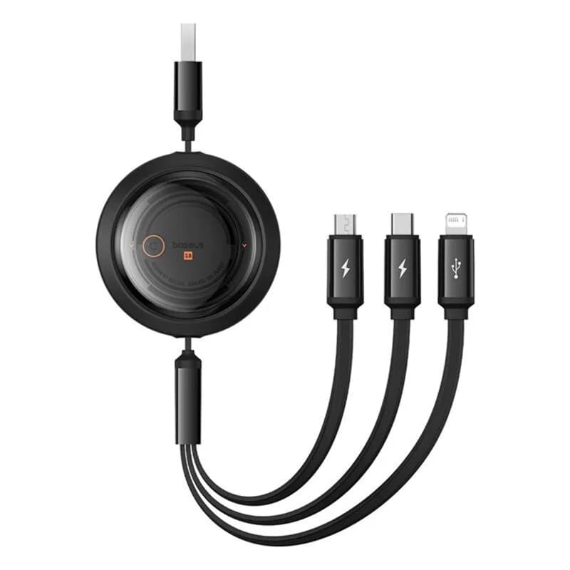 CABLU alimentare si date Baseus Free2Draw, Fast Charging Data Cable pt. smartphone, retractabil, USB la Micro-USB+Lightning + USB Type-C 100W, 1.1m, negru "P10368700111-03" - 6932172656430