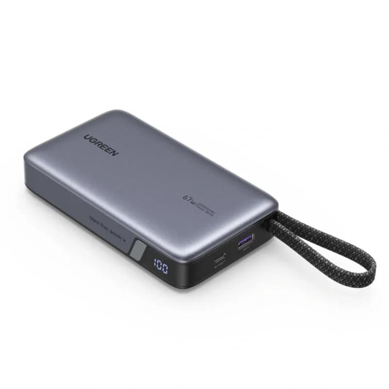 POWER BANK Ugreen "PB550", 20000mAh, 67W PD3.0, 1 x USB, 1 x USB Type-C, 1 x USB Type-C integrat, display, gri, "55996B" — miniatură