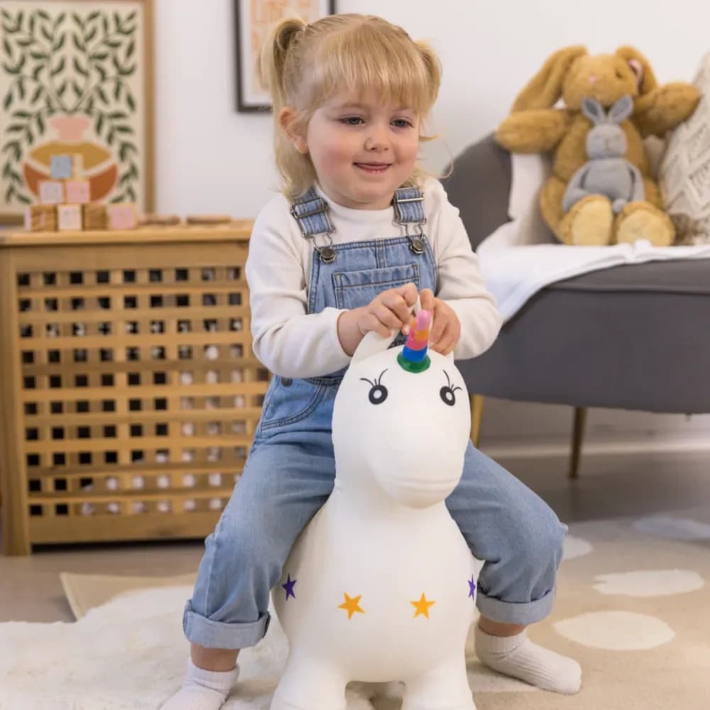 Jucărie gonflabilă săltăreață de călărit Unicornul Alb HappyHopperz — miniatură