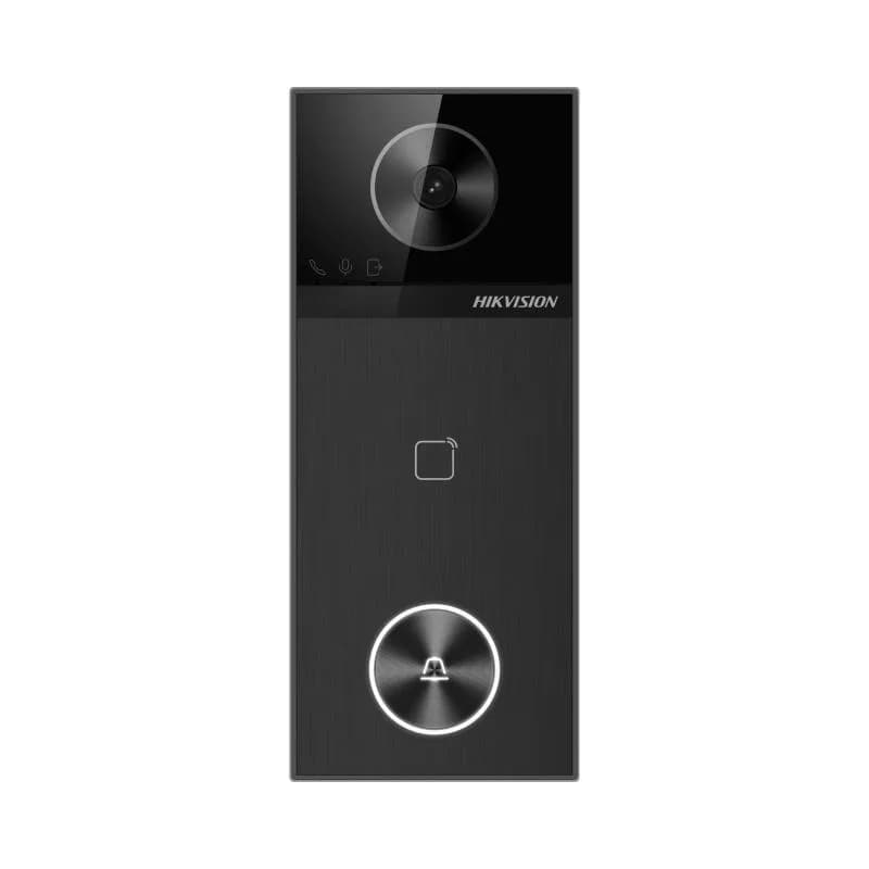 Post videointerfon de exterior WI-FI Hikvision DS-KV6114-WBE1, montaj aparent, camera HD 4MP, WDR, unghi vizualizare: orizontal: 150° vertical: 75°, iluminare IR: 3m, cititor de card incorporat mifare M1 13.56 MHz, microfon omnidirectional si difuzor incorporat, configurare de la distanta via Web