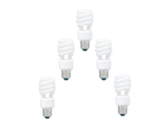 SET 5 becuri fluorescent Panasonic, soclu E27, putere 22W, forma spirala, lumina alb calda, alimentare 220 - 240 V, "EFD22E27HD3E-5"