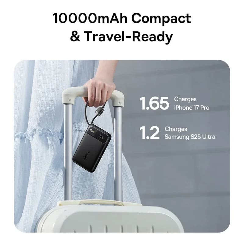 POWER BANK Baseus EnerFill FC11, 10000mAh, cablu integrat USB Type-C si Iphone Lightning, 22.5W, display, negru, "E0027R04" - 6932172699840 — miniatură