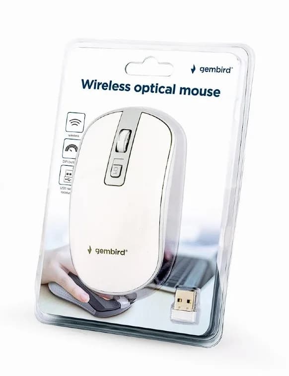 MOUSE GEMBIRD, PC sau NB, wireless, 2.4GHz, optic, 1600 dpi, butoane/scroll 4/1, alb / argintiu, "MUSW-4B-06-WS" — miniatură