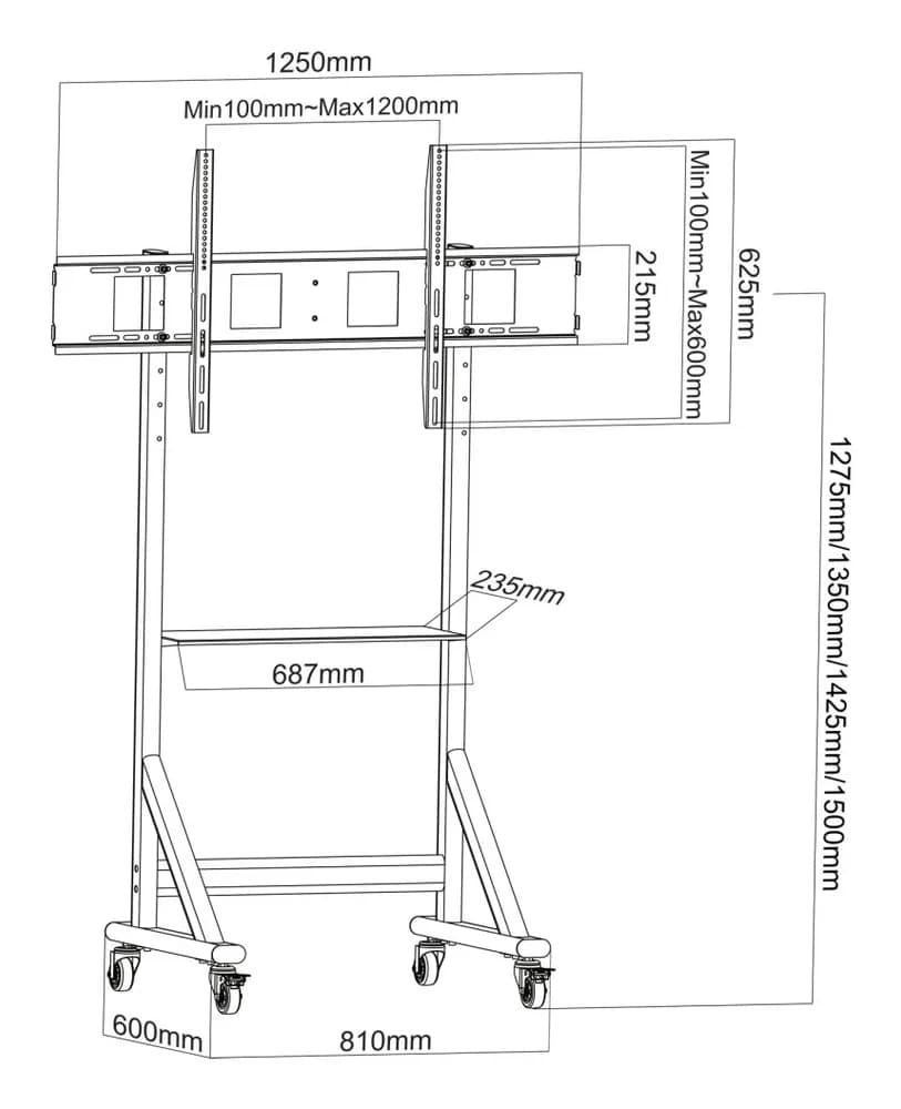 Stand TV mobil pe roti, raft pentru dispozitive multimedia, 55 - 100 inch, reglabil, negru, Techly, ICA-TR7412 "ICA-TR7412" — miniatură