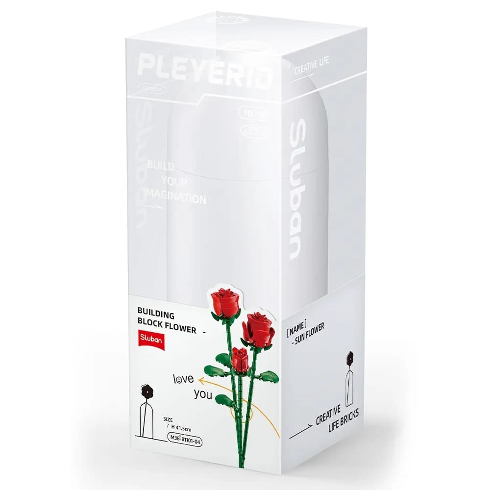 Set de Constructie Flowers, 258 piese, Trandafir Rosu - Sluban — miniatură