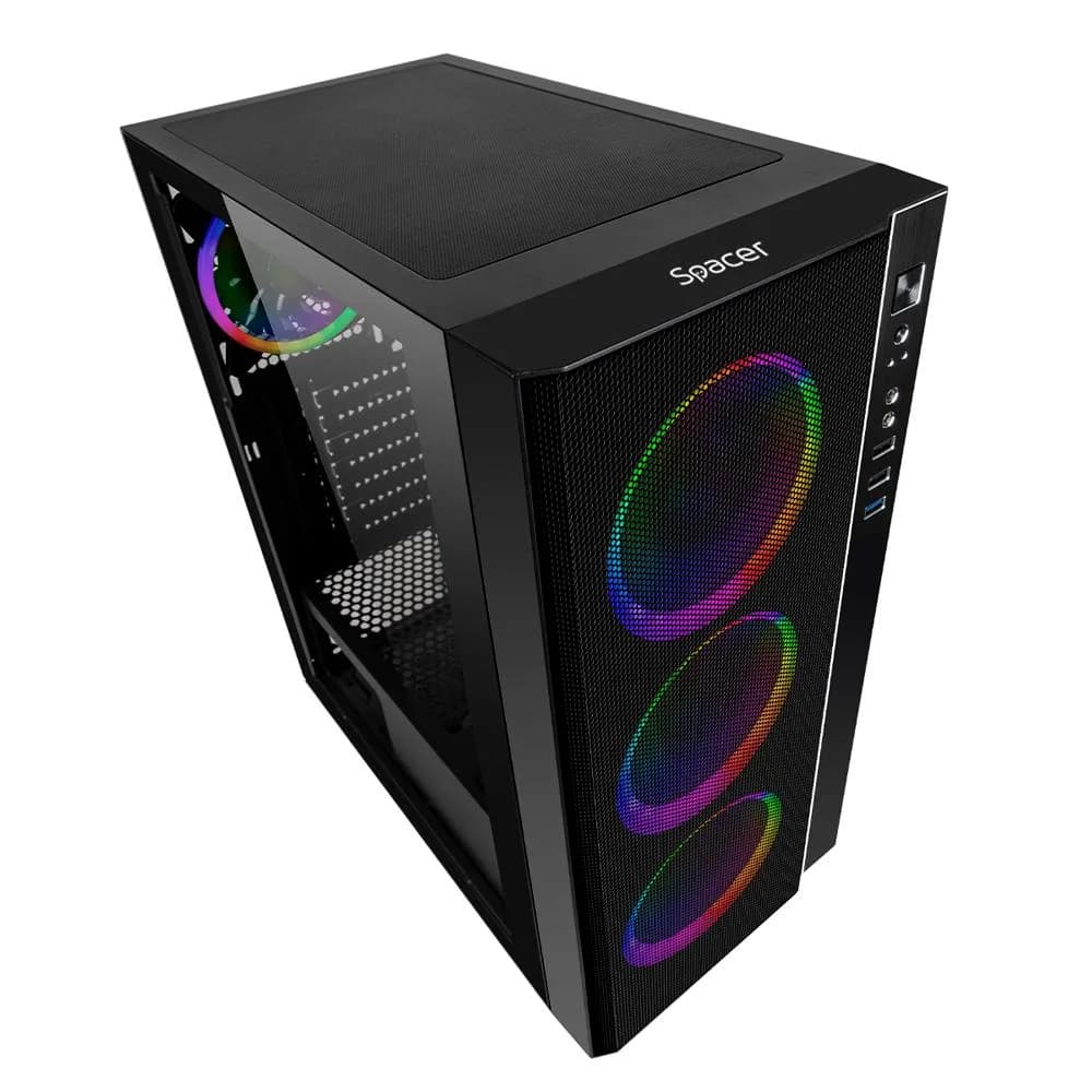 Carcasa SPACER SPCS-GC-RAINBOW, RGB, Mid Tower, Black — miniatură