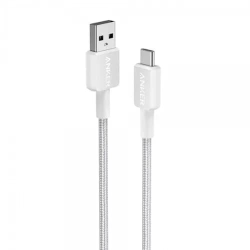 Cablu alimentare si date Anker, USB-A (T) la USB Type-C (T), 0.9m rata transfer 480 Mbps, invelis nylon, braided, alb, "A81H5G21" - 0194644138974