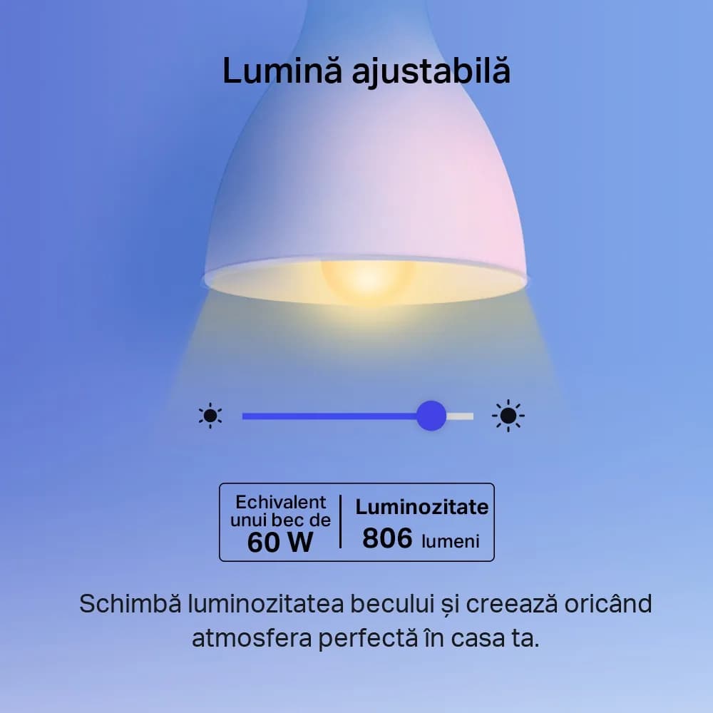 BEC LED wireless TP-LINK, 800lm, 8.7W, E27, intensitate reglabila, ctl prin smartph.cu apl.Tapo, ajustare auto a luminii in fct. de mom zilei-diferite culori "Tapo L530E" — miniatură